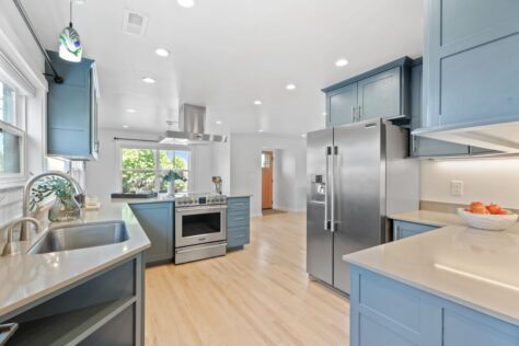 Kitchen 24th Ave Modern blue grey kitchen with view toward front door 0055 182kb