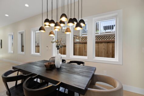 Interior Chapin Rustic Dining room table with modern pendent lighting 0075 183kb