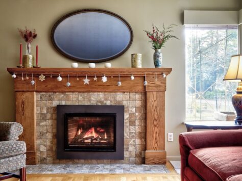 Wood and tile art deco hearth