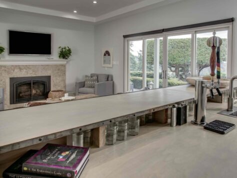 Long dining room table with sliding doors