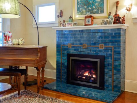 Blue tile hearth