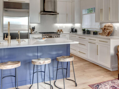 Seattle Kitchen Remodel Blue with Barstools