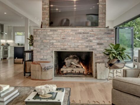 Seattle living room rustic fireplace