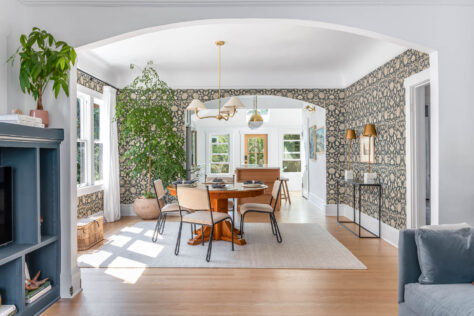 Photo from living room, through dining room to kitchen