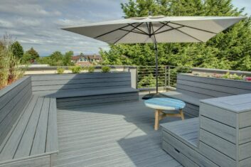 rooftop deck with benches