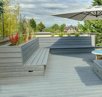 rooftop deck with benches