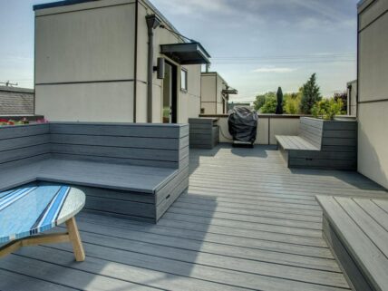 rooftop deck with benches