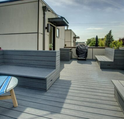 rooftop deck with benches